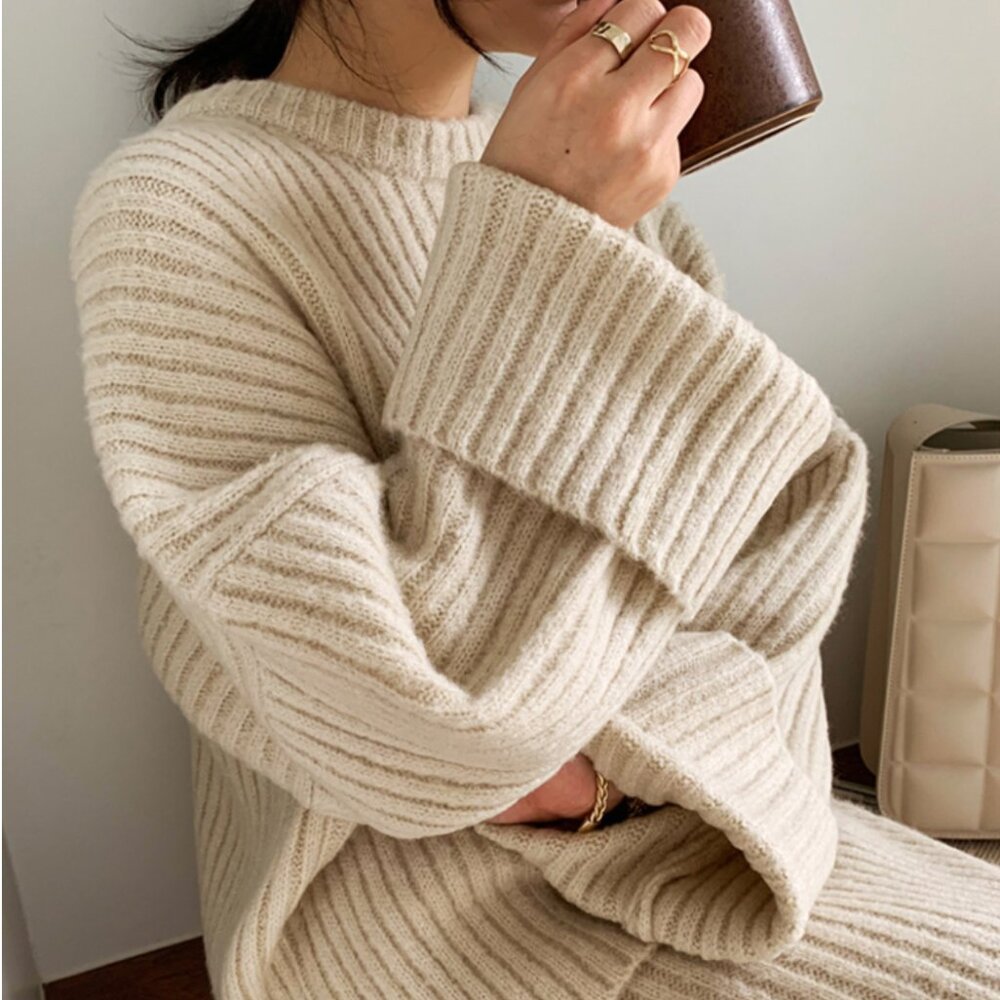 Cozy Cream Ribbed Sweater Set - Picture 3 of 14